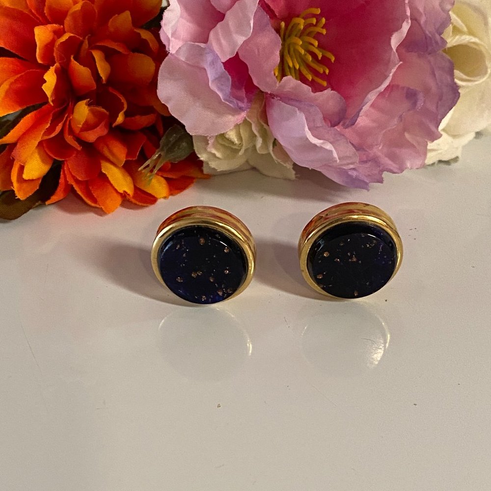 Beautiful Nina Ricci Blue Lapis Lazuli Gold  Clip On Earrings.